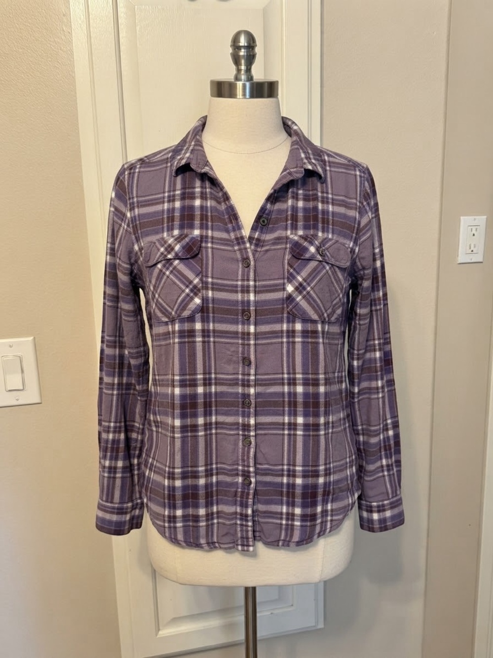 Eddie Bauer Purple Plaid Button-Down Shirt